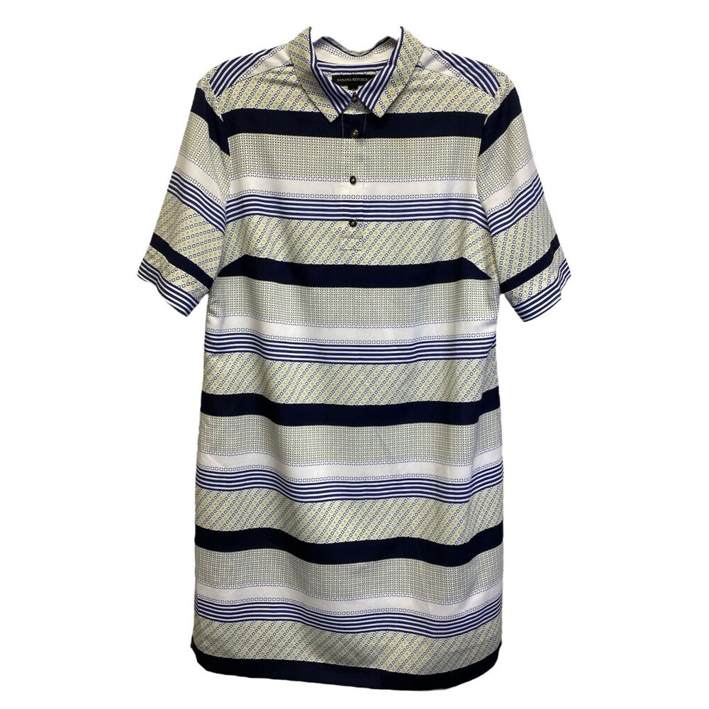 Banana Republic Striped Geometric Blue Print Shirt Dress Short Sleeve - Size M